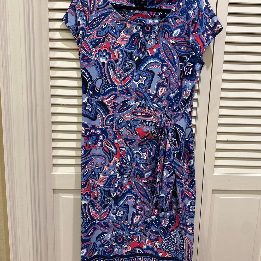 Talbots Blue Pink Midi Sheath Dress Short Sleeve